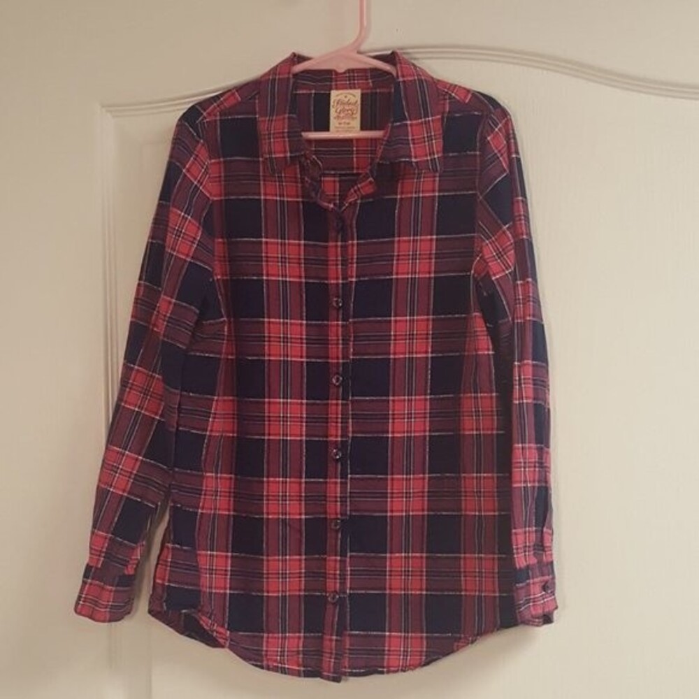 Faded Glory Plaid Sparkle Button Up Shirt